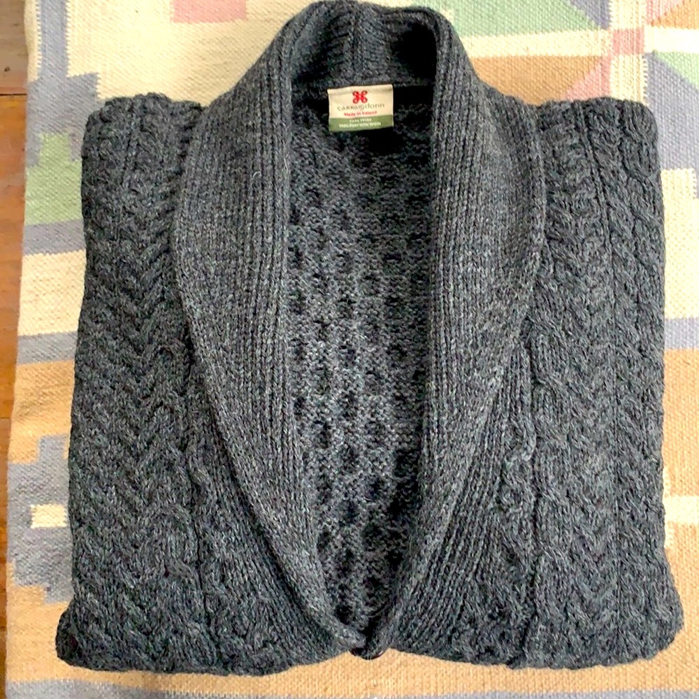 Hand knit Irish Wool Fisherman’s Shawl Sweater.